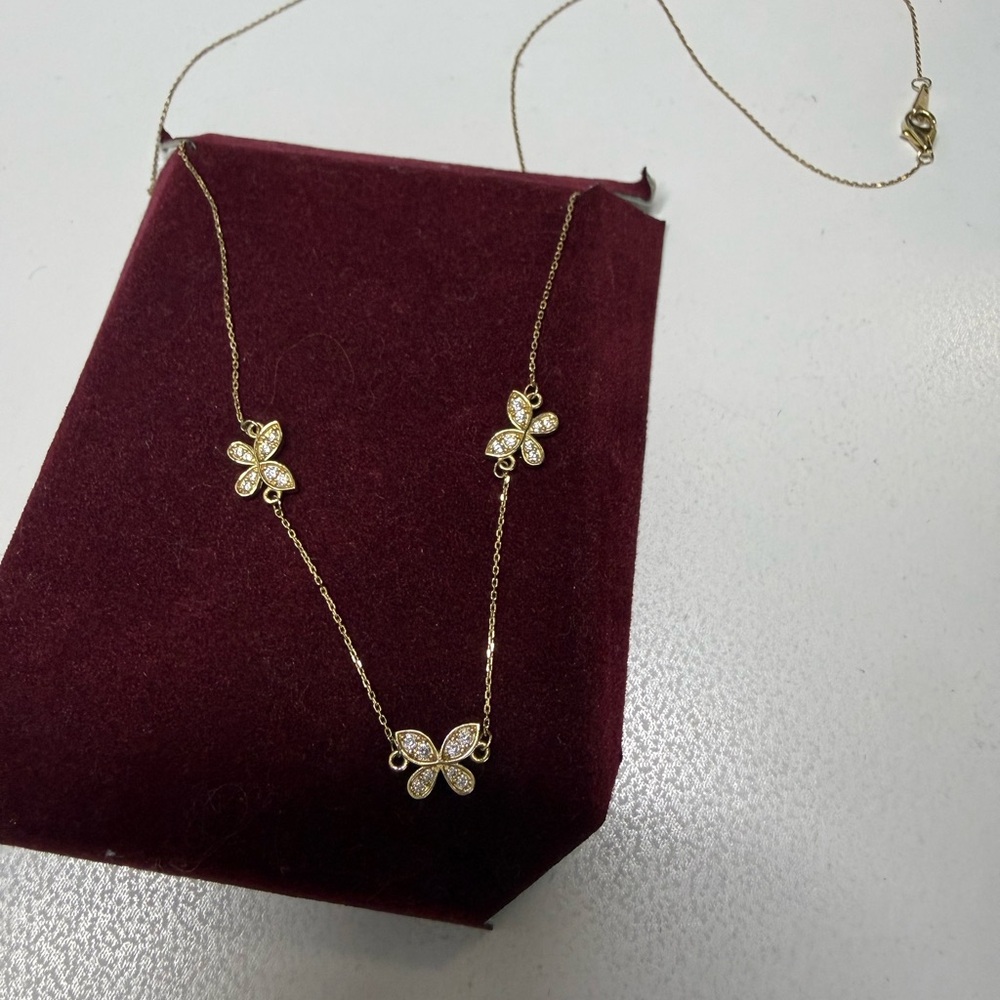 14k Gold Butterfly Pendant Necklace with Diamond Accents - Women Jewelry